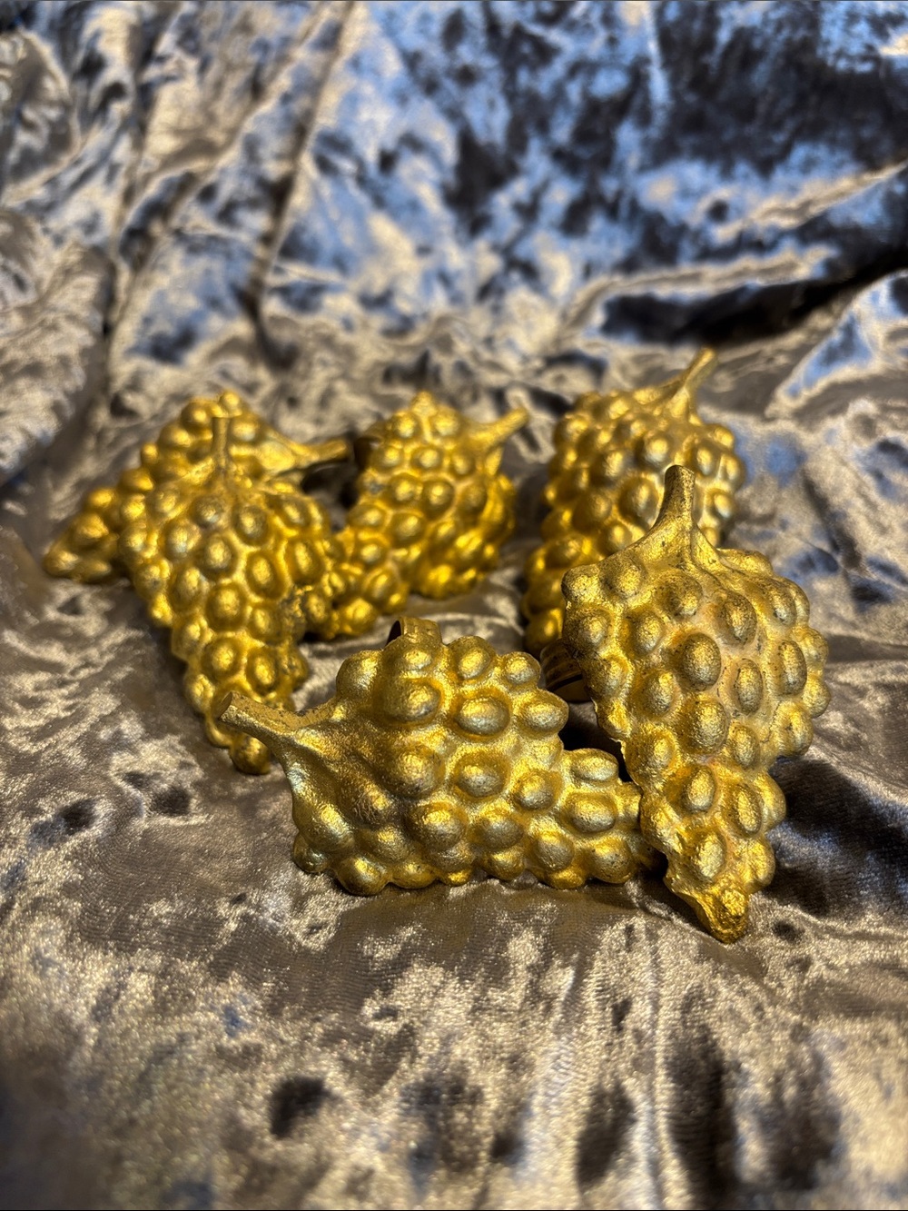 French Vintage Gold Grapes napkin rings set of 6 large ornate shabby maximalist